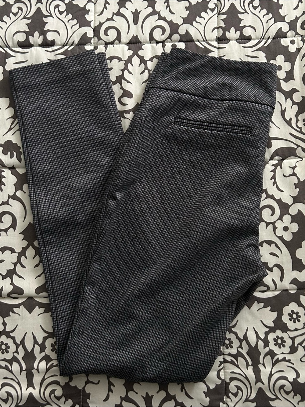Dalia Gray & Blue Houndstooth Stretch Leggings Size Small Slit Pockets Casual